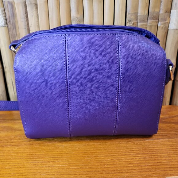Joy Mangano E*Lite Metallic Leather Crossbody Purse Purple - Picture 3 of 8